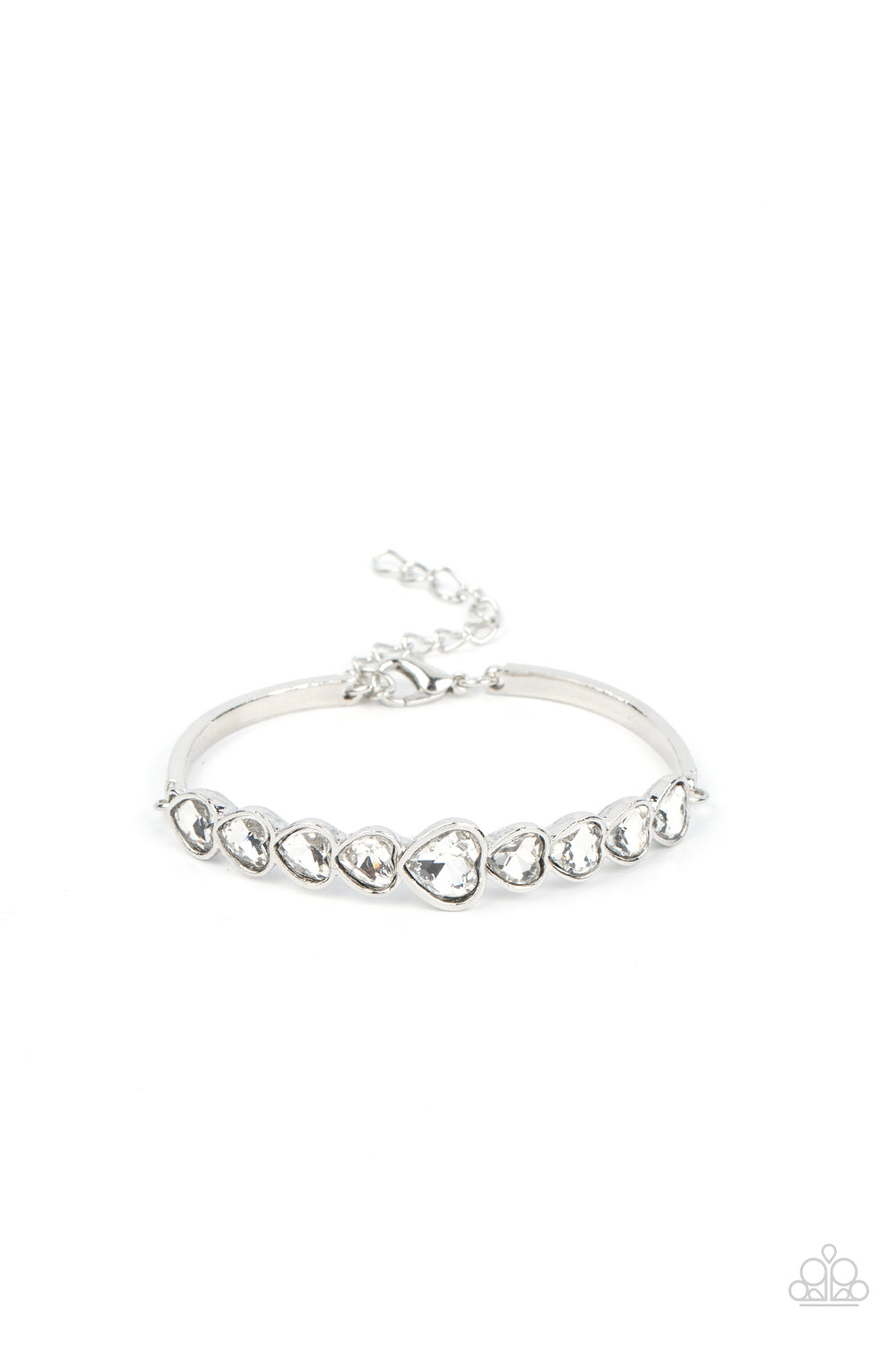 LUSTY LUSTER - WHITE RHINESTONE HEART SILVER BRACELET - PAPARAZZI