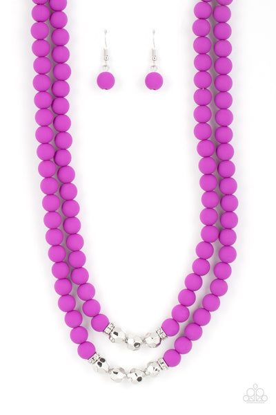 SUMMER SPLASH - PURPLE AND SILVER BEAD SHORT NECKLACE - PAPARAZZI