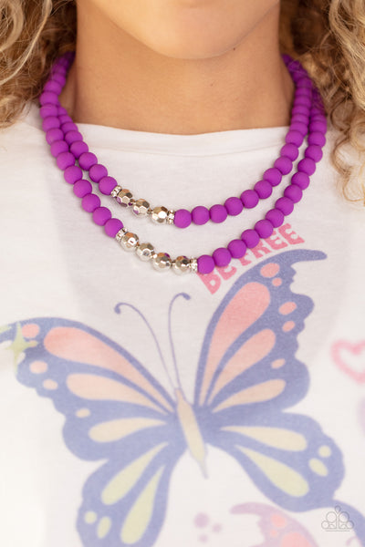 SUMMER SPLASH - PURPLE AND SILVER BEAD SHORT NECKLACE - PAPARAZZI