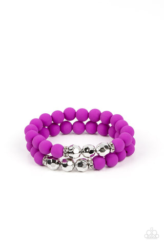 DIP AND DIVE - PURPLE AND SILVER BEAD STRETCHY BRACELET SET - PAPARAZZ
