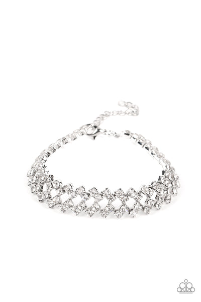 SEIZE THE SIZZLE - WHITE RHINESTONE SILVER BRACELET - PAPARAZZI - AUGUST 2022 LIFE OF THE PARTY EXCLUSIVE