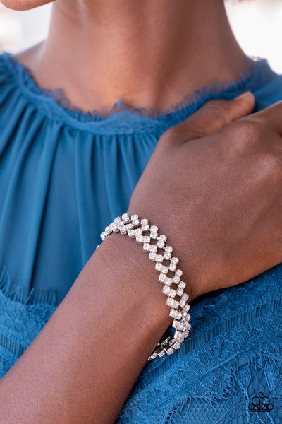 SEIZE THE SIZZLE - WHITE RHINESTONE SILVER BRACELET - PAPARAZZI - AUGUST 2022 LIFE OF THE PARTY EXCLUSIVE