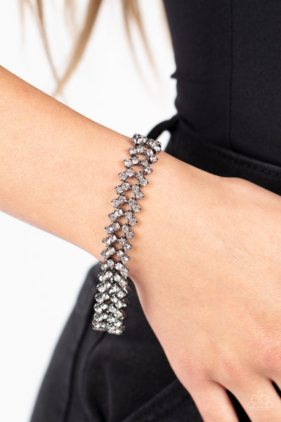 SEIZE THE SIZZLE - BLACK GUNMETAL WHITE RHINESTONE BRACELET - PAPARAZZI