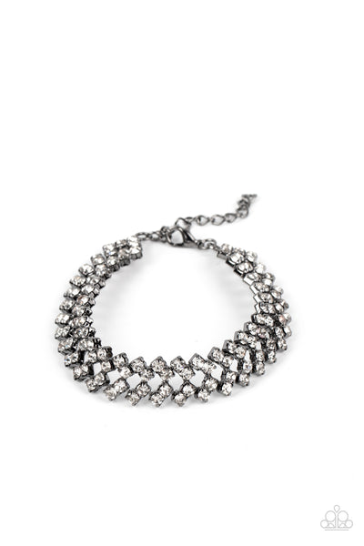 SEIZE THE SIZZLE - BLACK GUNMETAL WHITE RHINESTONE BRACELET - PAPARAZZI