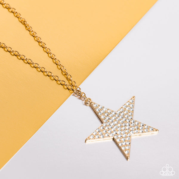 ROCK STAR SPARKLE - GOLD STAR RHINESTONE PENDANT LONG NECKLACE - PAPARAZZI Regular price