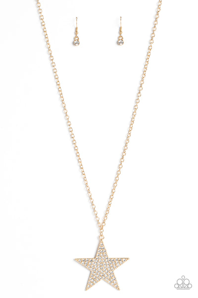 ROCK STAR SPARKLE - GOLD STAR RHINESTONE PENDANT LONG NECKLACE - PAPARAZZI Regular price