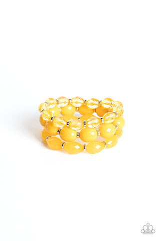 HIGH TIDE HAMMOCK - YELLOW BEAD STRETCHY BRACELET SET - PAPARAZZI