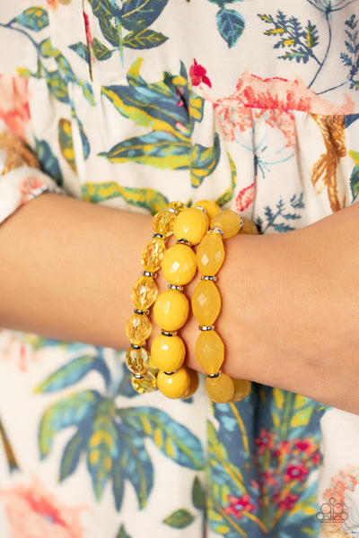 HIGH TIDE HAMMOCK - YELLOW BEAD STRETCHY BRACELET SET - PAPARAZZI