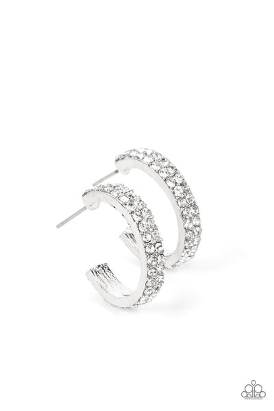 POSITIVELY PETITE - WHITE RHINESTONE SILVER TINY HOOP EARRINGS - PAPARAZZ