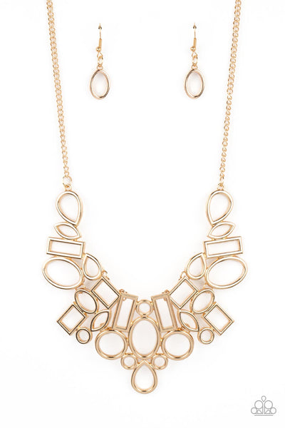 GEOMETRIC GRIT - GOLD GEOMETRIC NECKLACE - PAPARAZZI