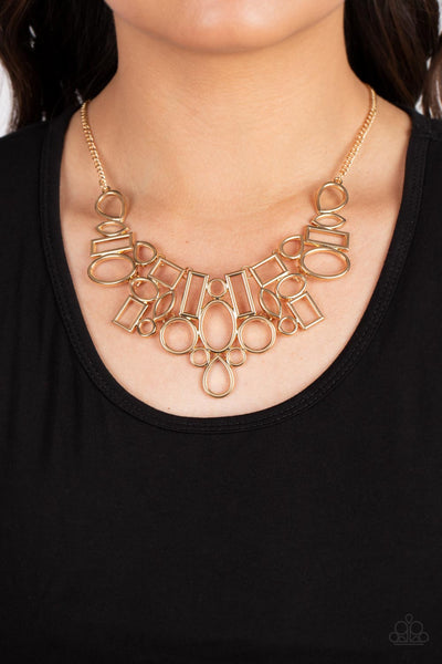 GEOMETRIC GRIT - GOLD GEOMETRIC NECKLACE - PAPARAZZI