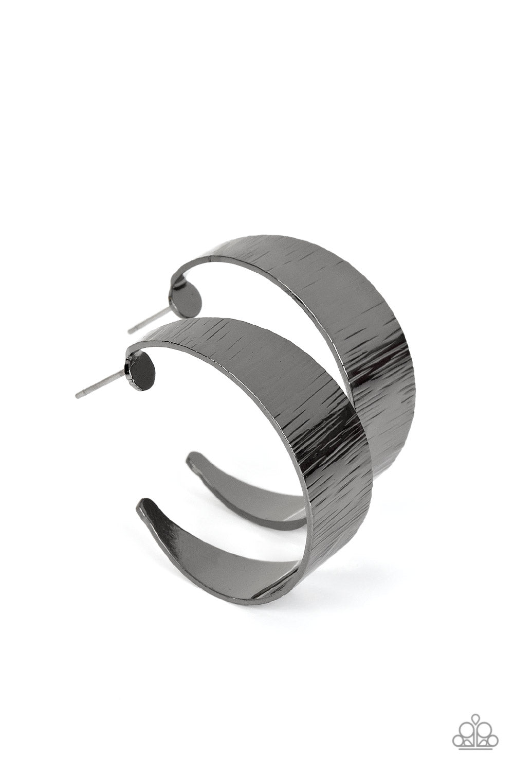 LECTURE ON TEXTURE - BLACK GUNMETAL HOOP EARRINGS - PAPARAZZI