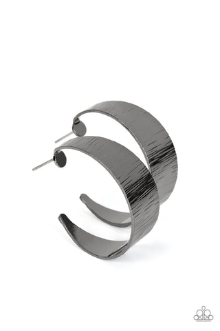 LECTURE ON TEXTURE - BLACK GUNMETAL HOOP EARRINGS - PAPARAZZI