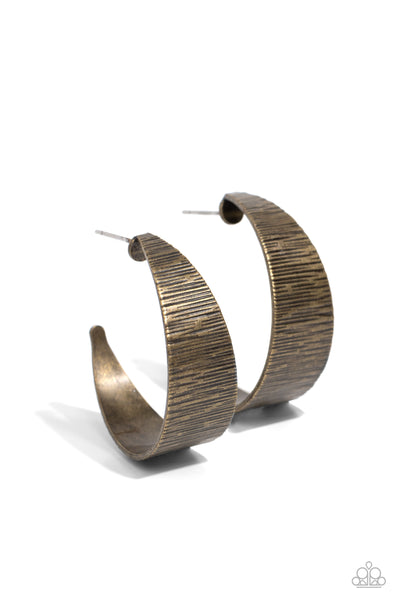 LECTURE ON TEXTURE - BRASS WIDE HOOP EARRINGS - PAPARAZZI