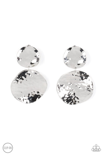 RUSH HOUR - SILVER CIRCLE CLIP-ON EARRINGS - PAPARAZZI