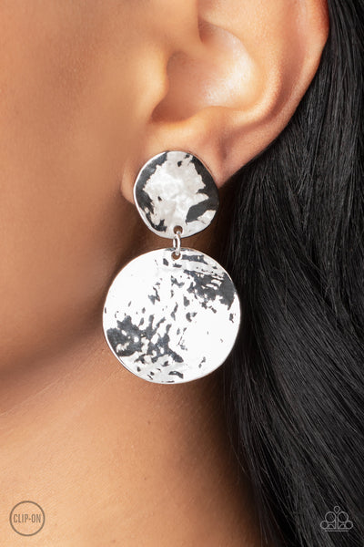 RUSH HOUR - SILVER CIRCLE CLIP-ON EARRINGS - PAPARAZZI