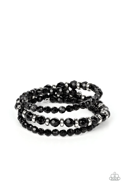 ITS A VIBE - BLACK BEAD SILVER ACCENT COIL BRACELET - PAPARAZZI