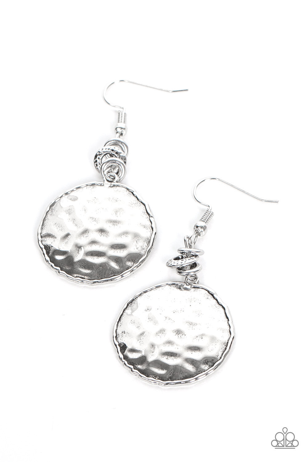 PREHISTORIC PERFECTION - SILVER HAMMERED CIRCLE EARRINGS - PAPARAZZI