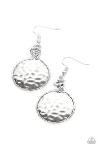 PREHISTORIC PERFECTION - SILVER HAMMERED CIRCLE EARRINGS - PAPARAZZI