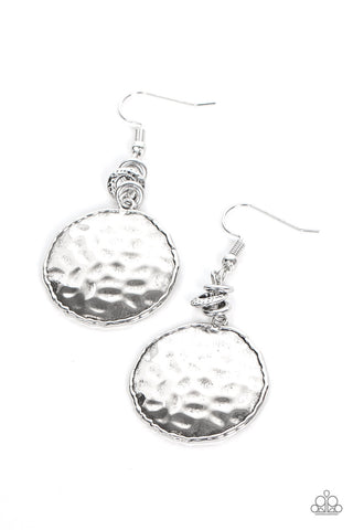 PREHISTORIC PERFECTION - SILVER HAMMERED CIRCLE EARRINGS - PAPARAZZI