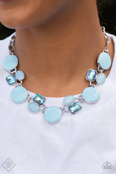 DREAMING IN MULTICOLOR - BLUE GEM MILKY BEAD SILVER NECKLACE - PAPARAZZI FASHION FIX MAY 2022n Multicolor - Blue