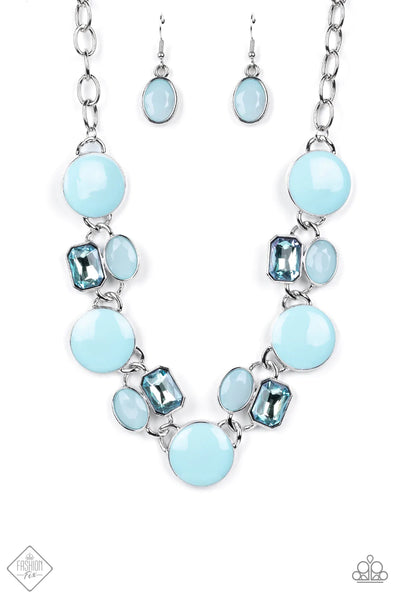 DREAMING IN MULTICOLOR - BLUE GEM MILKY BEAD SILVER NECKLACE - PAPARAZZI FASHION FIX MAY 2022n Multicolor - Blue