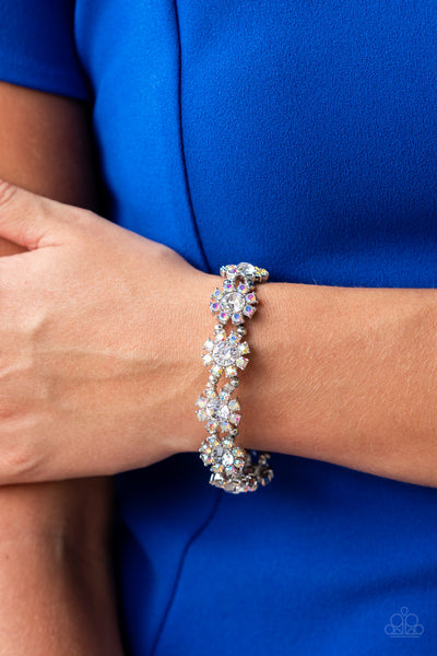PREMIUM PERENIAL - MULTI IRIDESCENT RHINESTONE WHITE GEM SILVER STRETCHY BRACELET - PAPARAZZI - LIFE OF THE PARTY JULY 2022 EXCLUSIVE