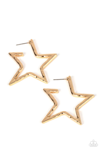 ALL-STAR ATTITUDE - GOLD HAMMERED HOOP EARRINGS - PAPARAZZI