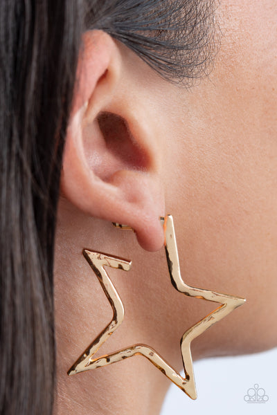 ALL-STAR ATTITUDE - GOLD HAMMERED HOOP EARRINGS - PAPARAZZI