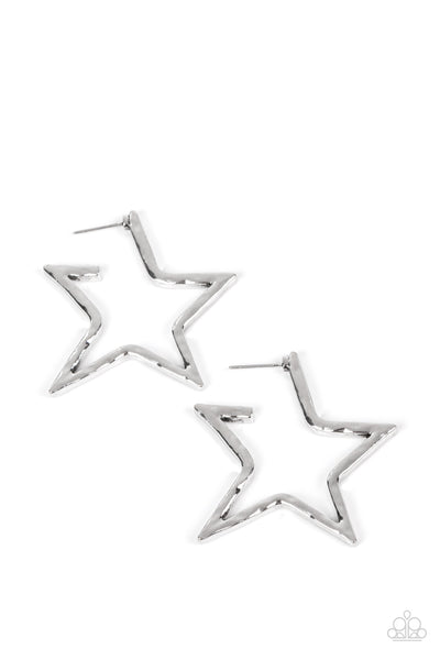 ALL-STAR ATTITUDE - SILVER STAR HOOP EARRINGS - PAPARAZZI