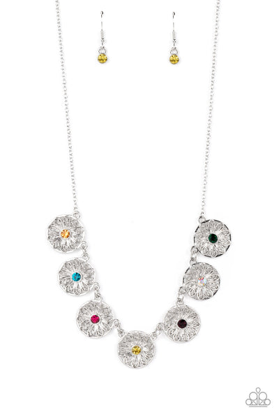 GARDEN GREETINGS - MULTI COLOR RHINESTONE SILVER NECKLACE - PAPARAZZI