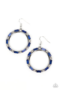GRITTY GLOW - BLUE AND WHITE RHINESTONE SILVER CIRCLE EARRINGS - PAPARAZZI