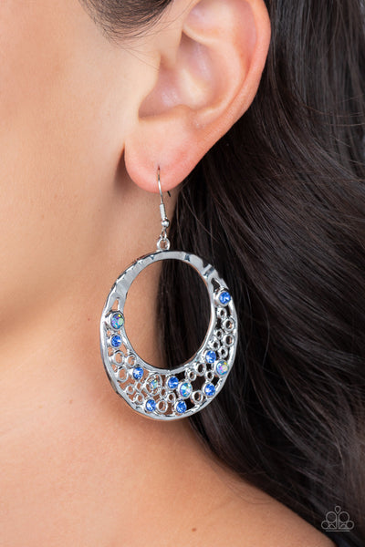 ENCHANTED EFFERVESCENCE - BLUE IRIDESCENT RHINESTONE SILVER EARRINGS - PAPARAZZI