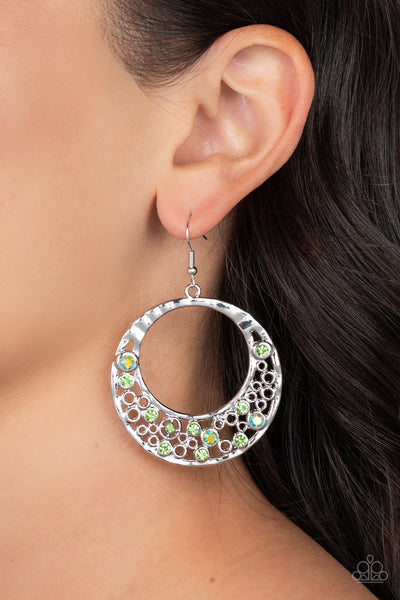 ENCHANTED EFFERVESCENCE - GREEN IRIDESCENT RHINESTONE SILVER EARRINGS - PAPARAZZI