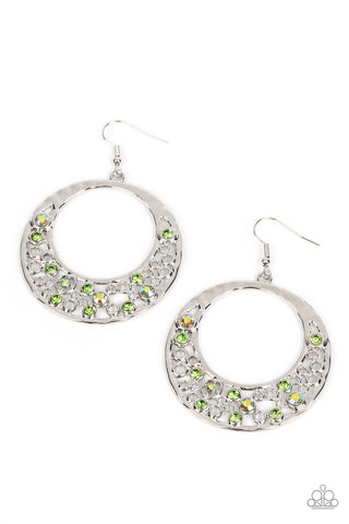 ENCHANTED EFFERVESCENCE - GREEN IRIDESCENT RHINESTONE SILVER EARRINGS - PAPARAZZI