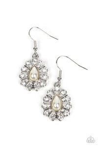 EXTROVERTED ELEGANCE - WHITE RHINESTONE SILVER EARRINGS - PAPARAZZI