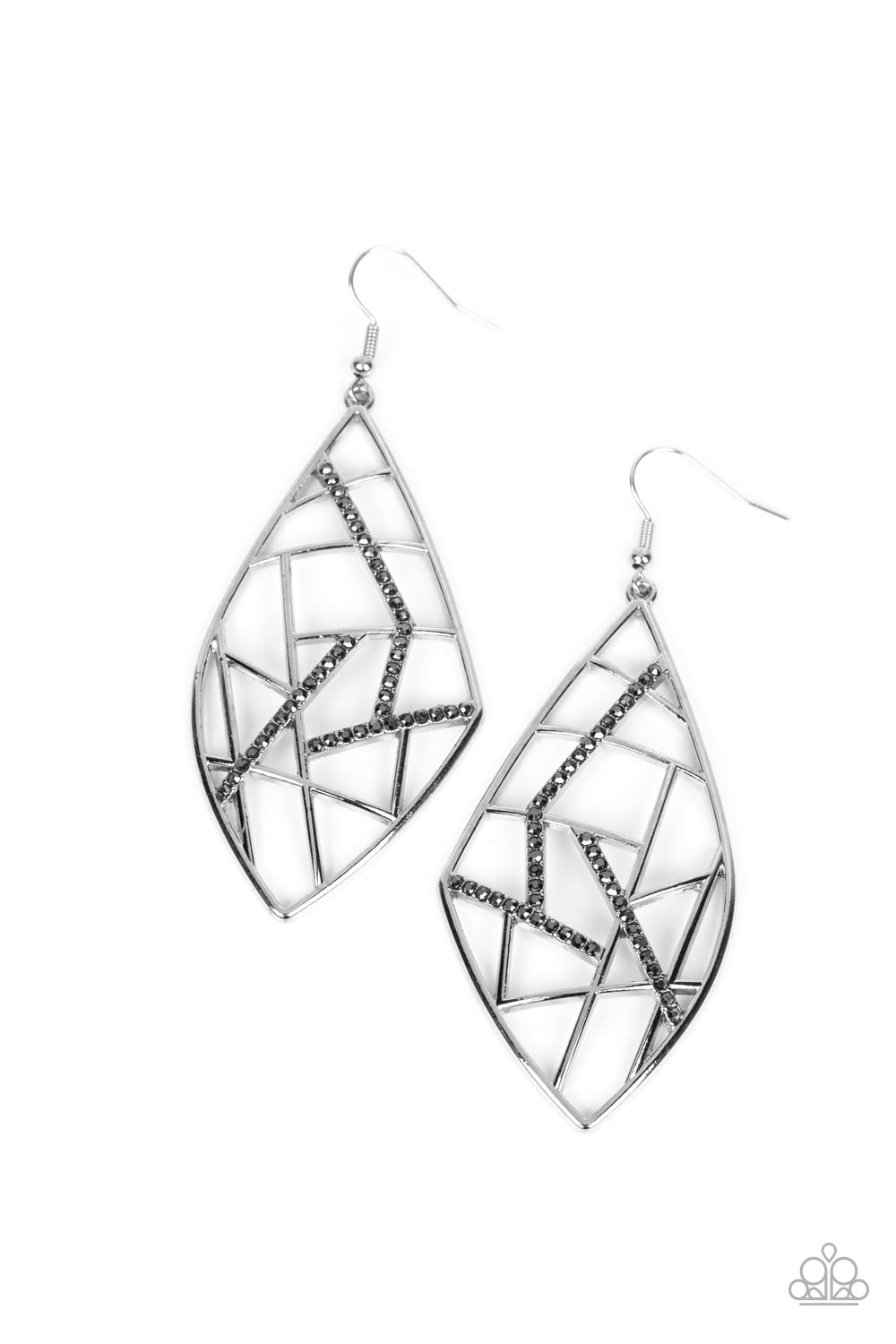 GEO GRID - SILVER GEOMETRIC EARRINGS - PAPARAZZI