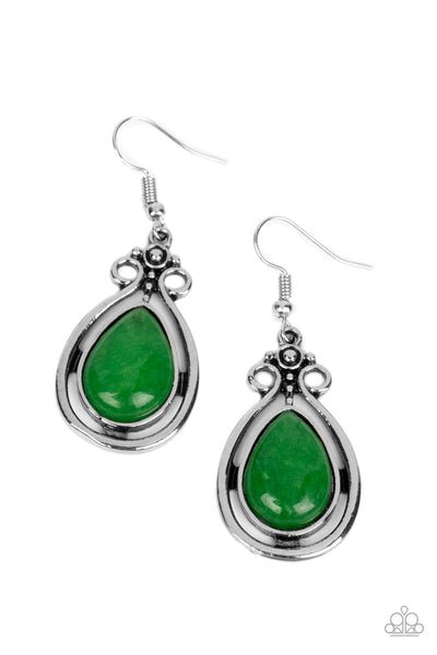 MOUNTAIN MANTRA - GREEN JADE SILVER EARRINGS - PAPARAZZI