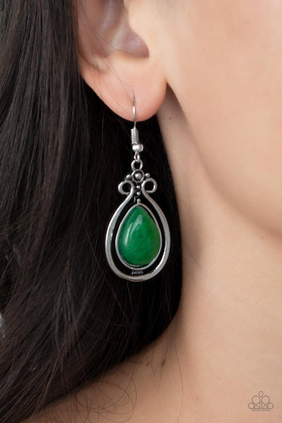 MOUNTAIN MANTRA - GREEN JADE SILVER EARRINGS - PAPARAZZI
