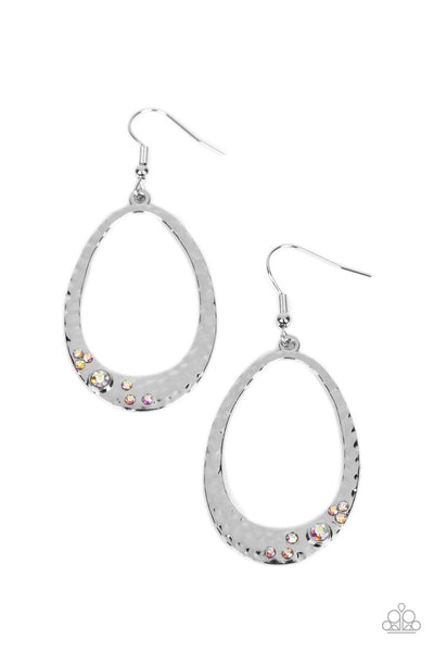 SEAFOAM SHIMMER - MULTI IRIDESCENT RHINESTONE SILVER TEARDROP EARRINGS - PAPARAZZI
