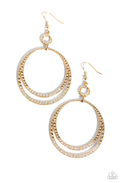 SPIN YOUR HEELS - GOLD OVAL WHITE RHINESTONE EARRINGS - PAPARAZZI Regular price