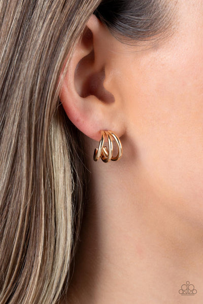 TRIPLE DOWN - GOLD TINY HOOP EARRINGS - PAPARAZZI