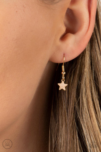 LITTLE LADY LIBERTY - GOLD STAR WHITE RHINESTONE CHOKER NECKLACE - PAPARAZZI