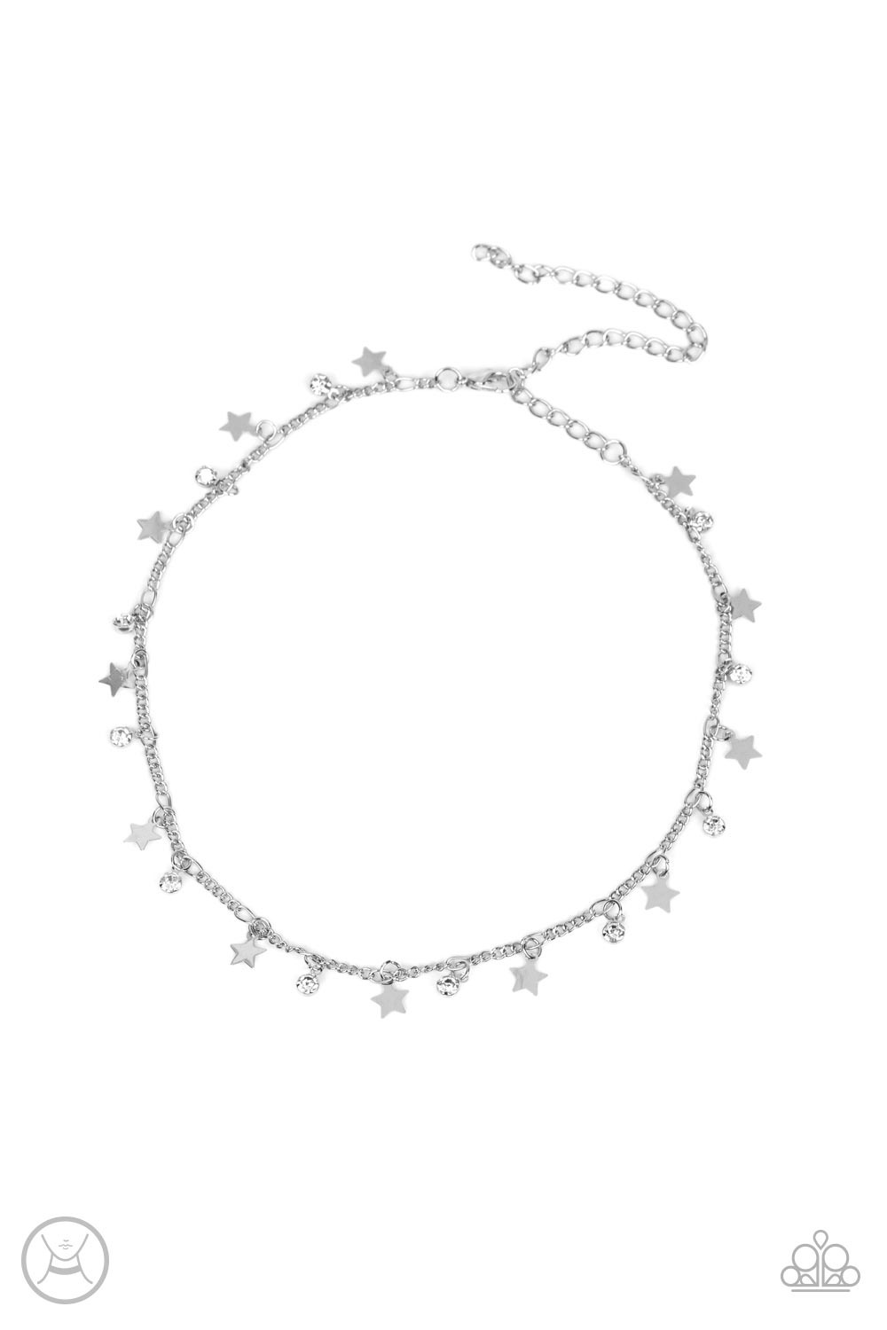 LITTLE LADY LIBERTY - WHITE RHINESTONE SILVER STAR CHOKER NECKLACE - PAPARAZZI