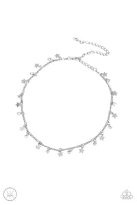 LITTLE LADY LIBERTY - WHITE RHINESTONE SILVER STAR CHOKER NECKLACE - PAPARAZZI