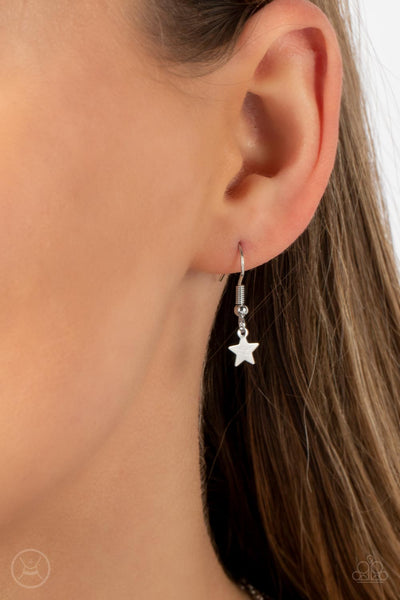 LITTLE LADY LIBERTY - WHITE RHINESTONE SILVER STAR CHOKER NECKLACE - PAPARAZZI