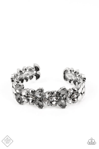 GLACIAL GLEAM -HEMATITE AURUM GEM RHINESTONE CUFF BRACELET - PAPARAZZI