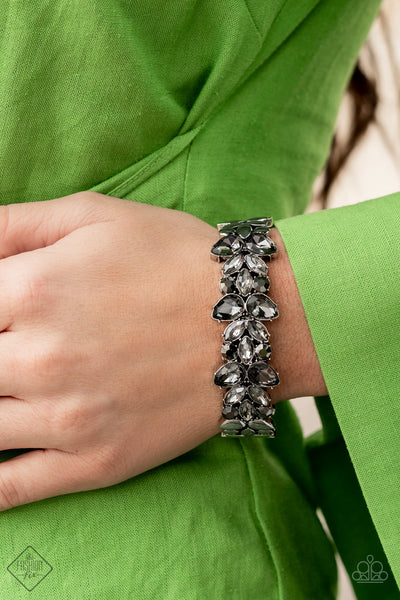 GLACIAL GLEAM -HEMATITE AURUM GEM RHINESTONE CUFF BRACELET - PAPARAZZI