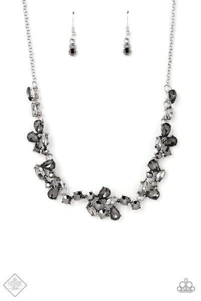 WELCOME TO THE ICE AGE - SILVER SMOKY AND HEMATITE GEM NECKLACE - PAPARAZZI FASHION FIX JUNE 2022
