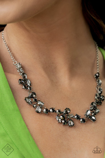 WELCOME TO THE ICE AGE - SILVER SMOKY AND HEMATITE GEM NECKLACE - PAPARAZZI FASHION FIX JUNE 2022